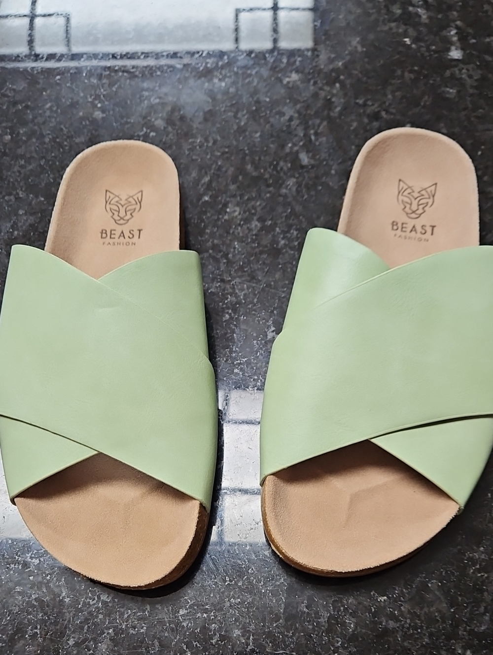 BEAST FASHION Mint Green Crossover Slide Sandals